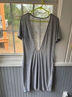 Deep V-Neck Short Sleeve Grey Dress
